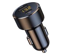 Chargeur voiture double USB avec USB-C 18W, voltmètre LED, 12-24V universel, compact noir