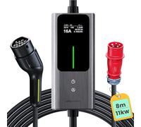Chargeur Voiture Electrique 11kW | 6-16A | 8m, 3-phasé Type 2 CEE Chargeur EV Station de Charge Mobile Wallbox IP65 (IEC 62196-2), Portabilité Cable Voiture Electrique avec Écran LCD