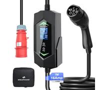 Chargeur Voiture Electrique 11kW Triphasé, Type 2 à Rouge CEE 16A Plug, 7m câble, Courant réglable 6-16A, Retard de Temps 1-12h, IP65, Travail -30 ℃ à 50 ℃, Portable pour BEV & PHEV