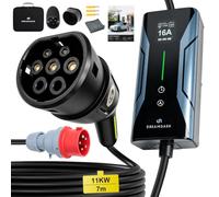 Chargeur Voiture Electrique 11kW Triphasé Type 2, Rouge CEE 16A Plug, 7m | Certifié TÜV, courant réglable 6-16 A, charge programmée 1-10 h, IP67, -25 °C à 55 °C, pour véhicules électriques et hybrides