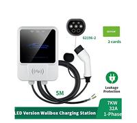 Chargeur Voiture Electrique, Chargeur EV Type2 62196-2 prise 7KW 16A 3 phases avec Version LED Wallbox Station de charge 5m câble véhicule électrique voiture(7KW 1Phase T2)