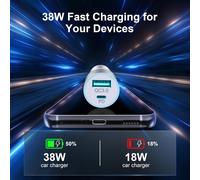 Chargeur Voiture Et Type-C Câbles,Prise Allume Cigare Usb C Rapide 38w 2 Ports (Pd/Qc) Et 2x Câbles,Adaptateur Secteur 12v,Pour Iphone 16 15 Pro 16e,Samsung Galaxy,Google Pixel 9/8