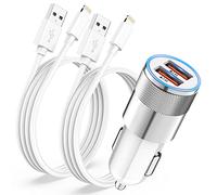 Chargeur Voiture iPhone avec 2x Câble Lightning [Certifié Apple MFi],Chargeur Allume Cigare USB Rapide 2.4A Adaptateur Prise Allume Cigare USB Chargeur Voiture pour iPhone 14 13 12 11 Pro Max/XS/X/8/7