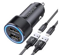 Chargeur Voiture iPhone avec 2x Câble Lightning [Certifié Apple MFi],Chargeur Allume Cigare USB Rapide 2.4A Adaptateur Prise Allume Cigare USB Chargeur Voiture pour iPhone 14 13 12 11 Pro Max/XS/X/8/7