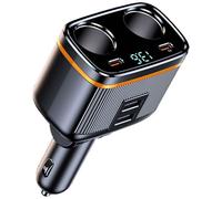 Chargeur voiture multi-ports PD45W avec affichage tension numérique et répartiteur allume-cigare 6 ports, entrée 12-24V
