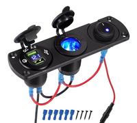 Chargeur Voiture QC3.0 USB 12 V Panneau de Prise de Chargeur de Voiture avec Prise Allume Cigare et Voltmètre et Interrupteur pour Bateau SUV Camion Caravane