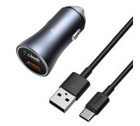 Chargeur voiture rapide 2x USB 40W QC SCP FCP AFC + câble USB-C Gris