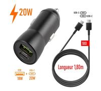 Chargeur Voiture Rapide acce2s® pour Apple iPhone 16 Plus 16e 16 Pro Max 15 Plus 15 Pro Max Câble Long 20W 2 Ports