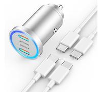 Chargeur Voiture Rapide Iphone 15, Ultra Compact Métal Double 60w Chargeur Voiture Usb C Adaptateur Avec 2x Usb C Câbles Pour Iphone 15/15 Pro/15 Pro Max/15 Plus, Ipad Pro/Air/Mini, Galaxy S23 S22