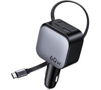 Chargeur voiture - UGREEN - 60W - USB-A + USB-C - Version rétractable - Noir