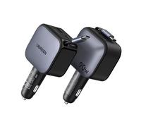 Chargeur voiture Ugreen USB Type A et USB Type C Rétractable 90 W Noir et Gris anodisé