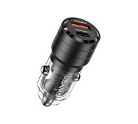 Chargeur Voiture Ultra-rapide 95W USB-C PD 65W+USB-A QC 30W avec Parasurtenseur Noir transparent
