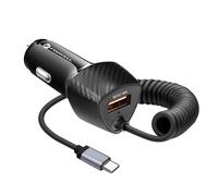Chargeur Voiture USB 38W QC 3.0 + Câble USB-C PD Intégré Carbone Carbone