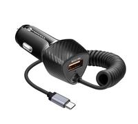 Forcell Chargeur voiture USB 38W QC 3.0 avec câble USB‑C PD intégré – Carbone