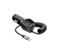 Chargeur Voiture USB 38W QC 3.0 + Câble USB-C PD Intégré Forcell Noir Carbone