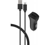 Chargeur voiture USB A 2.4A FastCharge + Câble USB A/Lightning Noir