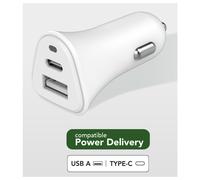 Chargeur voiture USB A + USB C Eco-conçu 37W (12+25W) Power Delivery Blanc Just Green