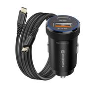 Chargeur Voiture USB-C 20W / USB-A pour Smartphone avec Câble USB-C 60W 1m Noir