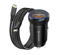 Swissten Chargeur voiture pour smartphone USB-C 20W / USB-A avec câble USB-C 60W 1m Noir