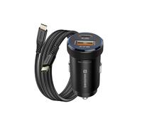 Chargeur Voiture USB-C 20W / USB-A QC 3.0 18W avec Câble USB-C 60W Noir