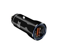 Chargeur Voiture USB-C 25W plus USB 18W Charge Rapide Design Compact Noir