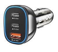 Chargeur Voiture USB-C 25W plus USB 18W Charge Rapide Eclairage LED Noir Transparent
