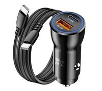 Chargeur Voiture USB-C 30W + USB 18W + Câble USB-C Design Compact Blue Star Noir