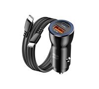 Chargeur Voiture USB-C 30W + USB 18W + Câble USB-C Design Compact Noir