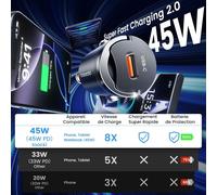 Chargeur Voiture Usb C 45W, 2 Pack Allume Cigare Charge Rapide Pd3.0 Type C Avec 2 Pcs Câbles, Accessoire Voiture Pour Iphone 17 16 15 Pro Max Galaxy S24 Ultra Ipad Pro