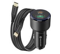 Chargeur Voiture USB-C 45W PD et USB 3.0 18W QC avec Câble USB-C Swissten Noir