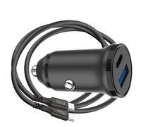Chargeur Voiture USB-C PD 30W / USB-A QC 18W avec Câble USB-C vers USB-C 60W 1m Noir