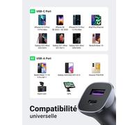 Chargeur Voiture Usb C Pd Qc 3.0 Pps 30w 25w 20w Chargeur Allume Cigare Compatible Avec Galaxy S22 Plus S21 Ultra S20 Fe A53 A52s Ipad Pro Iphone 13 12 11 Pro Tablette Gps
