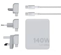 Chargeur secteur Xtorm 140 W GaN-Ultra avec adaptateurs voyage + câble USB-C PD 240 W 2 m Blanc