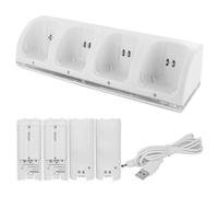 Chargeurs de Batterie, chargeurs de Batterie Station Charge 4 en 1 à Ports Multiples avec 4 Packs Rechargeables et câble USB pour télécommande Wii et Wii U (contrôleurs Non Inclus)