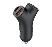Chargeurs de voiture en forme de Y à 4 emplacements avec charge rapide totale de 48 W - Deux connexions USB de type C pour l'alimentation simultanée d'un appareil - Chargeur de voiture à vitesse