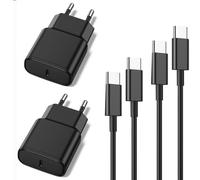 Chargeurs Rapides pour Samsung 2Pack 25W USB-C + 2 Câbles Type-C 2M Chargeur Compatible Samsung Galaxy S25/S24/S23/S22/S21/Ultra/Plus/FE, A55, A15/A25, Note 20/10, Z Fold/Flip, Tab S/A