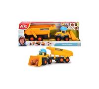 Dickie Toys ABC Tracey Trailer Véhicule Pelleteuse (65 cm) pour Enfants à partir de 1 an - Chargeur sur pneus Volvo avec remorque, Pelle et Blocs de Construction hochet, Voiture Jouet pour bébés et