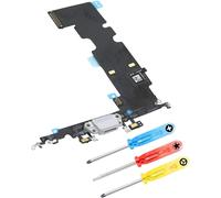 Charging Connector Compatible with iPhone 8 Plus 2017-Dock Connector-Replacement Flex Cable-with Audio Jack/Microphone/Antenna Replacement-Incl. Screwdriver-White