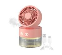 (Charging model, Pink) 3-in-1 USB Desktop Fan & Humidifier with LED Night Light - Portable Cooling for Office & Room