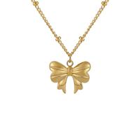 CHARIFIN Collier pour femme en acier titane délicat avec nœud papillon et perle clavicule en or 14 carats