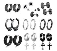 CHARIFIN Lot de 10 paires de boucles d'oreilles en acier inoxydable pour homme et femme Noir
