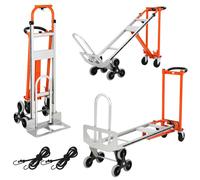 Chariot 3-en-1 pliable - Orange argent - Version escalier - 91x156x50 cm - 350 kg - 2 sangles