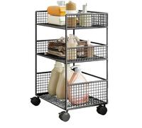Chariot à 3 étagères, meuble - Chariot multifonction en métal avec roulettes | Organiseur et solutions de stockage, pour bureau, maison, chambre, buanderie, salle de bain, nettoyage, collège, loisirs