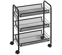 Chariot desserte 3 paniers 4 crochets acier noir