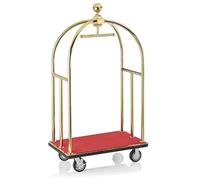 Chariot à Bagages Hôtel Doré - INOX - Plateforme Moquette Rouge - 4 Roues - Luxe Professionnel