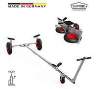 SUPROD Chariot à Bateaux Pliable de Mise à l'Eau - Remorque à Main pour Bateau Gonflable Pneumatique TR350-L-LU, Air, Ø 350 mm, Noir/Rouge