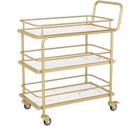Chariot à boissons à 3 niveaux avec roulettes verrouillables, chariot de service multi-usage, design élégant en bois et métal, pour la maison ou la cuisine ou les fêtes