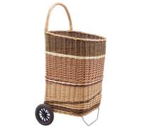 Chariot à buches en osier brut et bicolore, fond bois anti poussière PRO1180