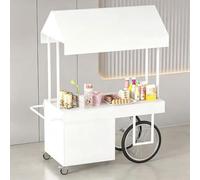 Chariot à Desserts de Mariage avec Auvent, Chariot de Service Mobile pour Fêtes avec Espace de Rangement, Station d’Exposition Extérieure pour Mariages, Célébrations et Événements(White)
