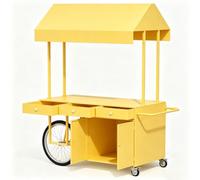 Chariot à Desserts Mobile avec Auvent, Chariot de Vente Alimentaire Style Vélo avec Armoire de Rangement et Tiroirs, Stand Portable pour Gourmandises lors d’Événements, Marchés et Fêtes(Yellow)